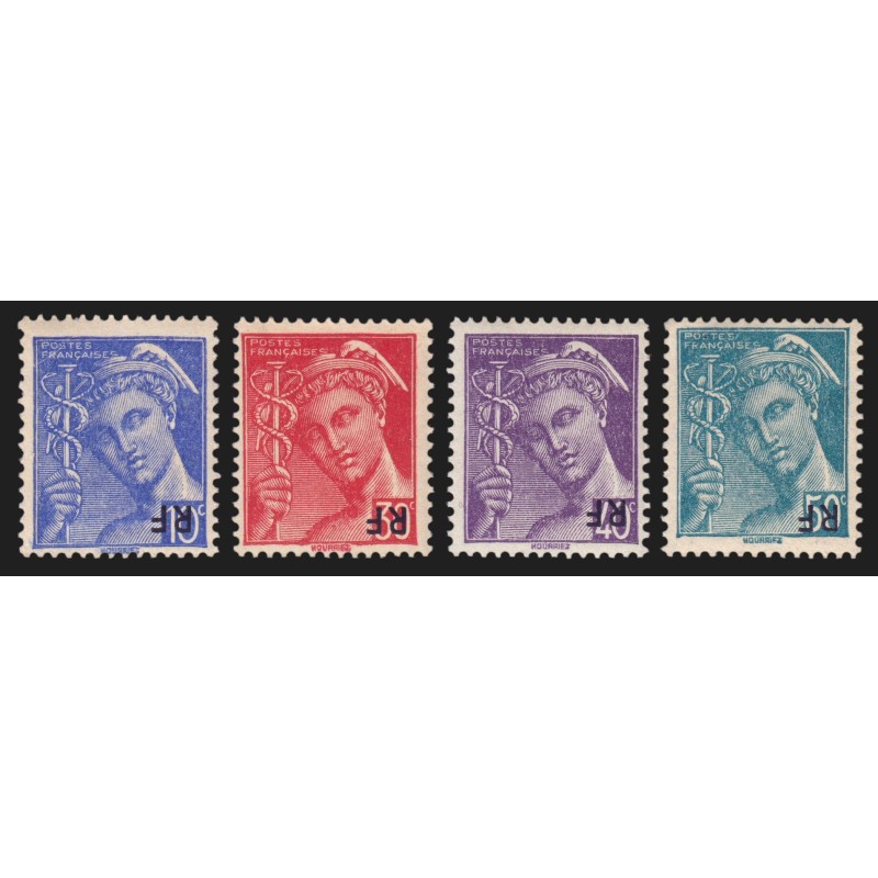 n°657/660, variété "surcharge RF renversée", série complète 1944, neufs ** - TB