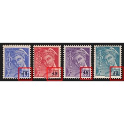 n°657/660, variété "surcharge RF renversée", série complète 1944, neufs ** - TB