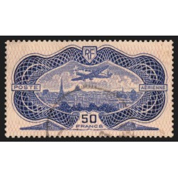 Poste Aérienne n°15, 50Fr outremer, burelage rose, oblitéré - TB