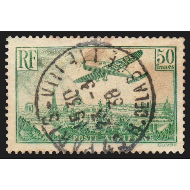 Poste Aérienne n°14, 50Fr vert-jaune, oblitéré, 1936 - B/TB