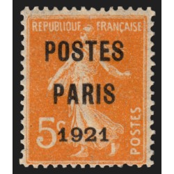 Préoblitérés n°27, Semeuse 5c orange POSTES PARIS 1921, neuf * - TB