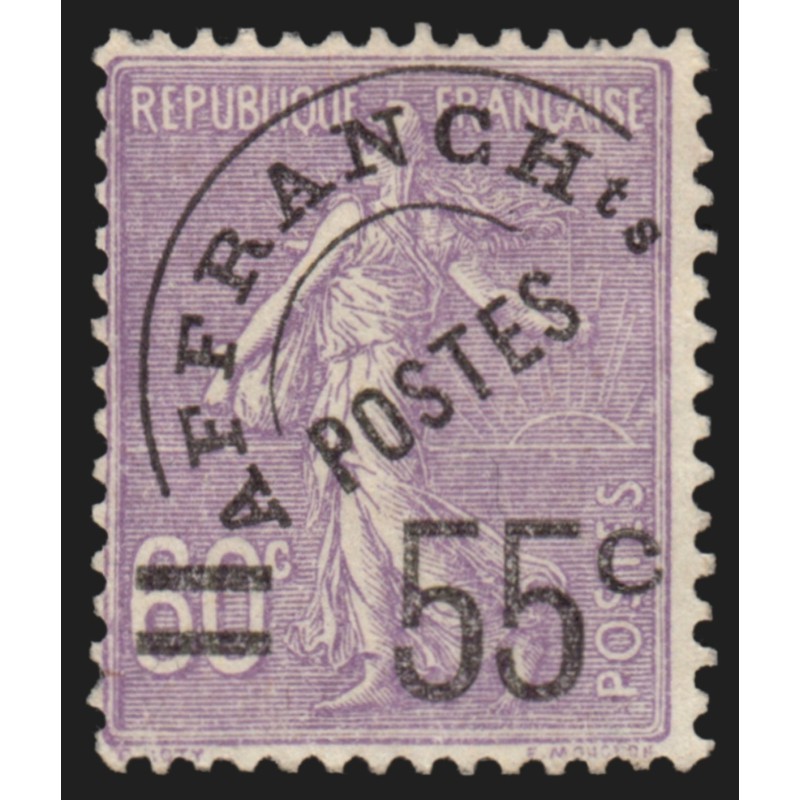 Préoblitérés n°47, Semeuse lignée 55c sur 60c violet, 1922, neuf (*) sans gomme