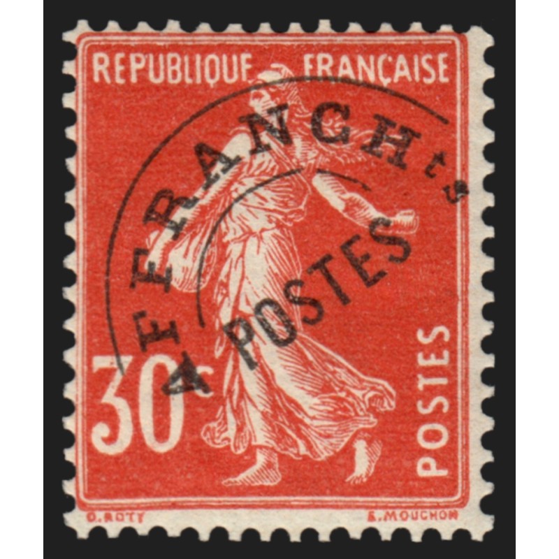 Préoblitérés n°58, Semeuse 30c rouge, 1922, neuf * légère trace de charnière TB