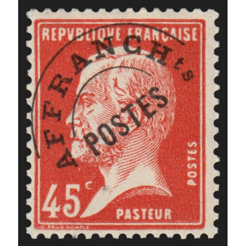 Préoblitérés n°67, Pasteur 45c rouge, 1924, neuf ** sans charnière - TB