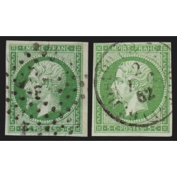 n°12/12a, les 2 nuances, 5c vert et vert-jaune, oblitérés - TB