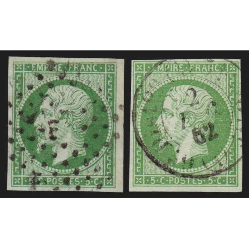 n°12/12a, les 2 nuances, 5c vert et vert-jaune, oblitérés - TB