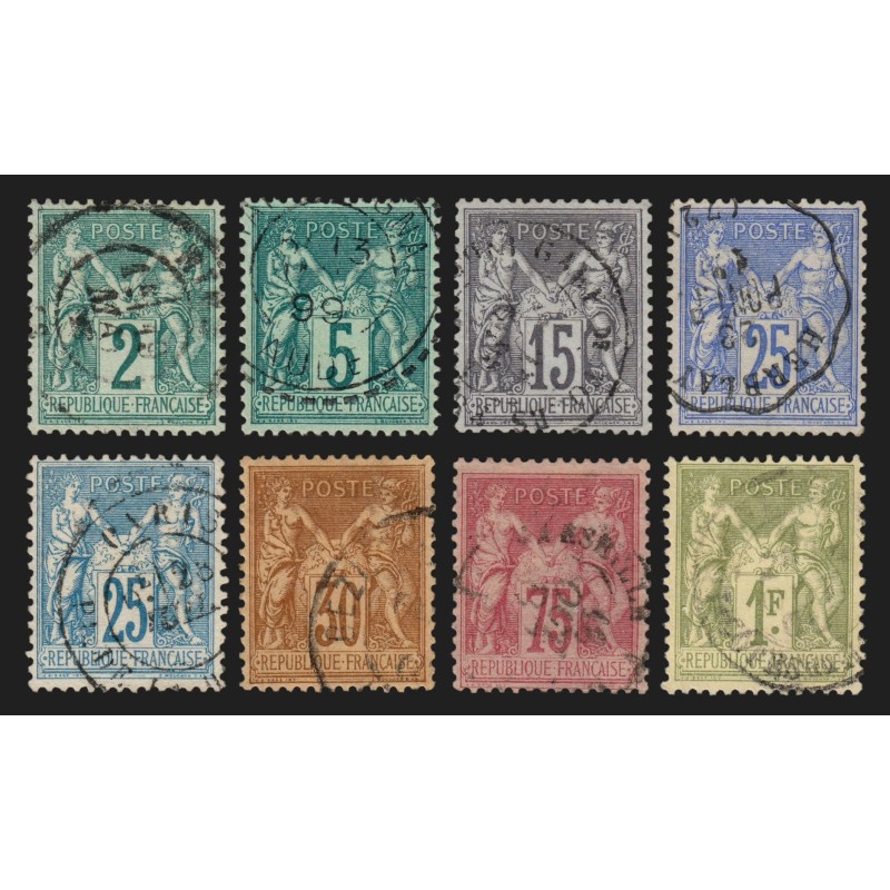 n°74/82 (sauf n°76), Sage 1876, série complète Type II, oblitérés - TB