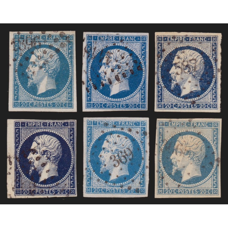 n°14A, joli nuancier de couleurs sur 20c bleu Type I - TB