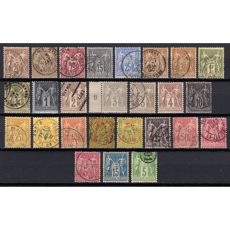 France 1876/1890 Lot Type Sage, nuances, oblitérés et neufs COTE +230€ - B/TB