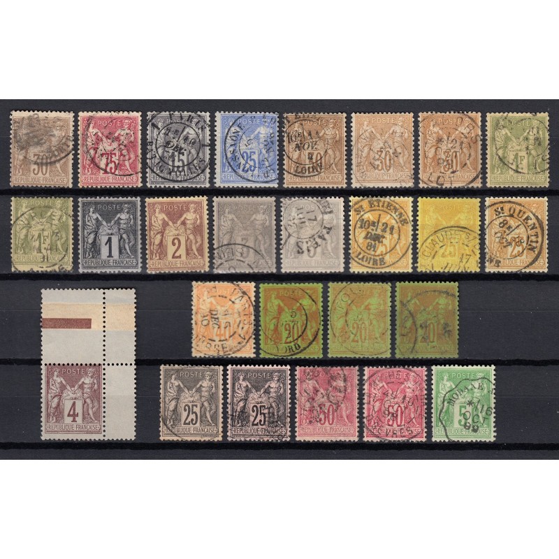 France 1876/1890 Lot Type Sage, nuances et oblitérations COTE +150€ - B/TB