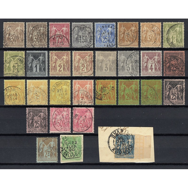France 1876/1890 Lot Type Sage, nuances, oblitérés et neufs COTE +275€ - B/TB