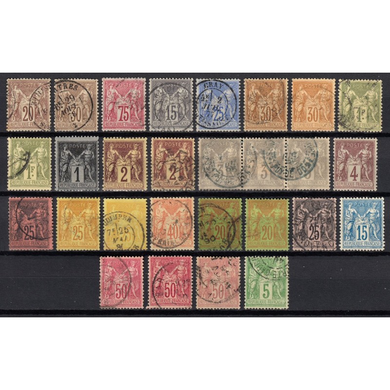France 1876/1890 Lot Type Sage, nuances, oblitérés et neufs COTE +230€ - B/TB