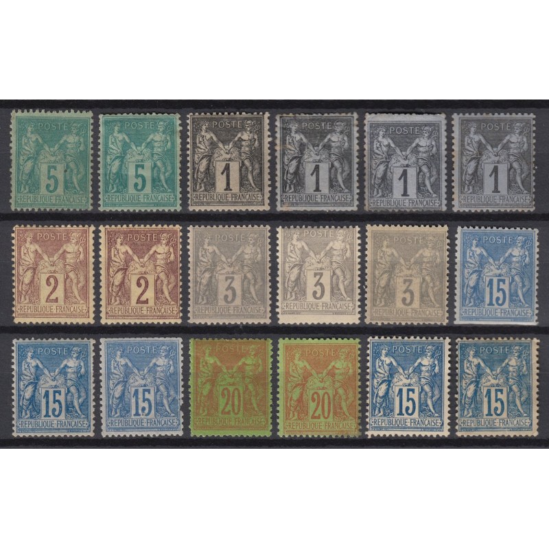 France 1876/1898, Sage, lot de 18 timbres neufs * avec charnière COTE +600€