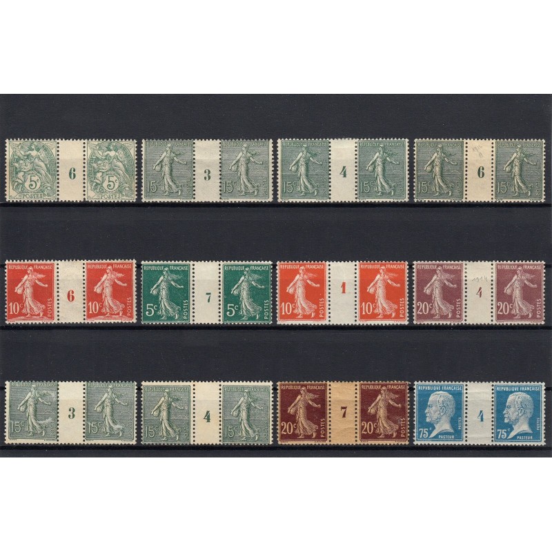France 1900/1924, Lot de 12 paires millésimées neufs * ou (*) COTE +230€ - B/TB
