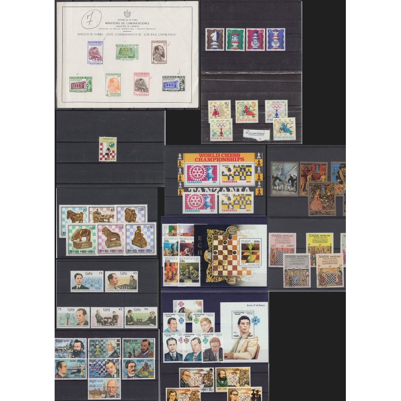 Jeu d'échecs, lot de 12 séries complètes et blocs-feuillets, années 1960/2000