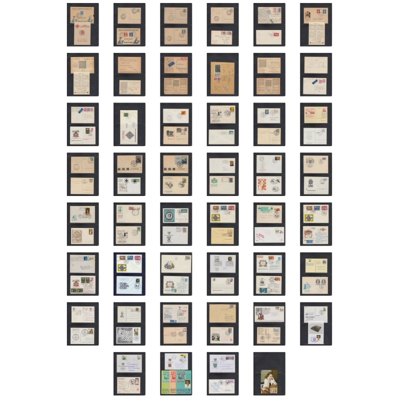 Jeu d'échecs, lot de 90 lettres, cartes, cachets illustrés, années 1947/2005