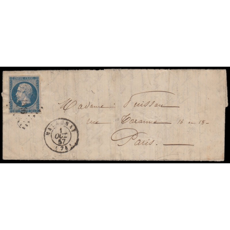 n°14A, oblitéré PC 1846 MALAUNEY sur lettre pour Paris - TB