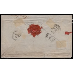 n°14Af, bande de quatre, 20c BLEU-LAITEUX, oblitéré PC 579 CAGNES sur lettre