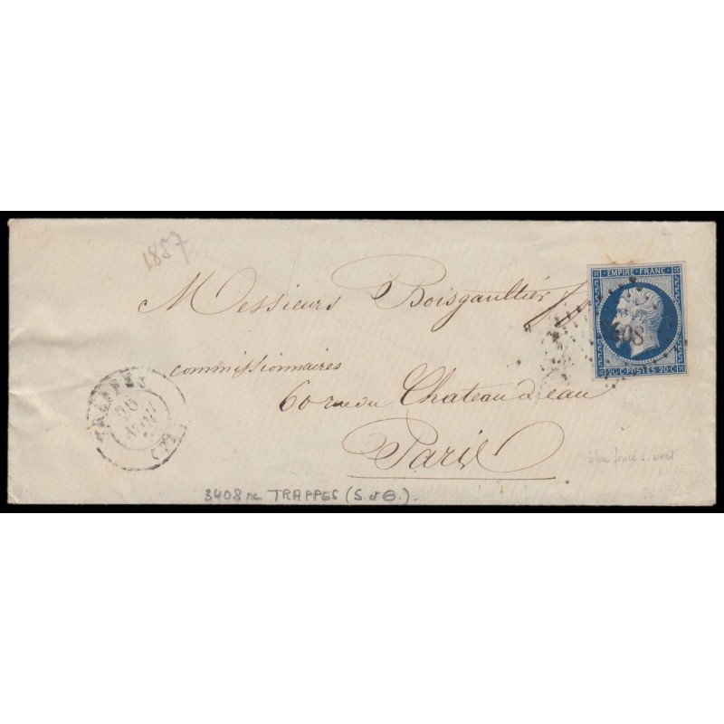 n°14Aa, 20c BLEU-FONCÉ, oblitéré PC 3408 TRAPPES sur lettre pour Paris - TB