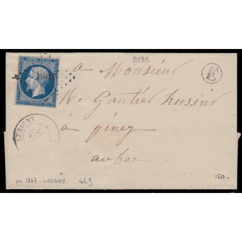 n°14A, oblitéré PC 1807 LUSIGNY sur lettre à destination de Piney - B/TB