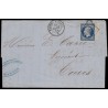 n°14Aa, bord de feuille, 20c BLEU-TRÉS-FONCÉ, oblitéré ambulant NP pour Tours