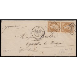 n°13Ac, paire verticale, 10c BISTRE-BRUN, bureau de Paris D pour Égriselles TB