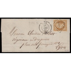 n°13B, 10c brun-clair, Type II, oblitéré PC 1818 LYON sur lettre locale - TB