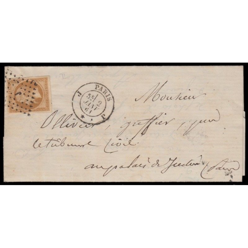 n°13B, 10c brun-clair, Type II, oblitéré Bureau de Paris J lettre pour Paris