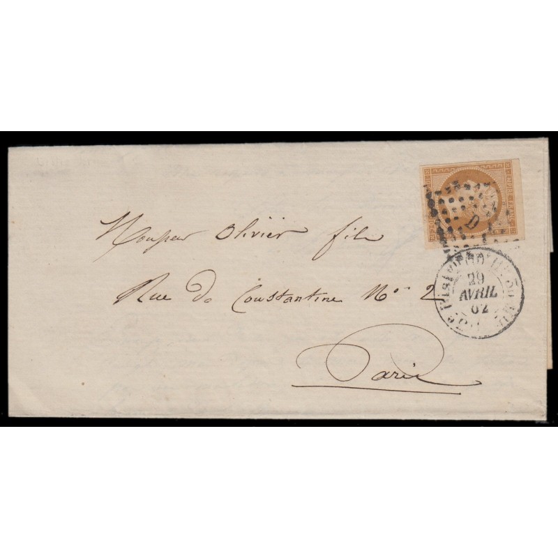 n°13B, petit coin de feuille, 10c brun-clair, Type II, Bureau de Paris D - TB
