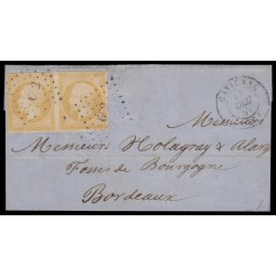 n°13Ag, 10c BISTRE-JAUNE en paire, oblitéré PC 662 CAVIGNAC sur lettre - B/TB
