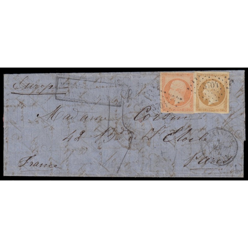 n°13B + 16, oblitérés PC 3704 ALEXANDRIE Egypte sur lettre taxée pour Paris