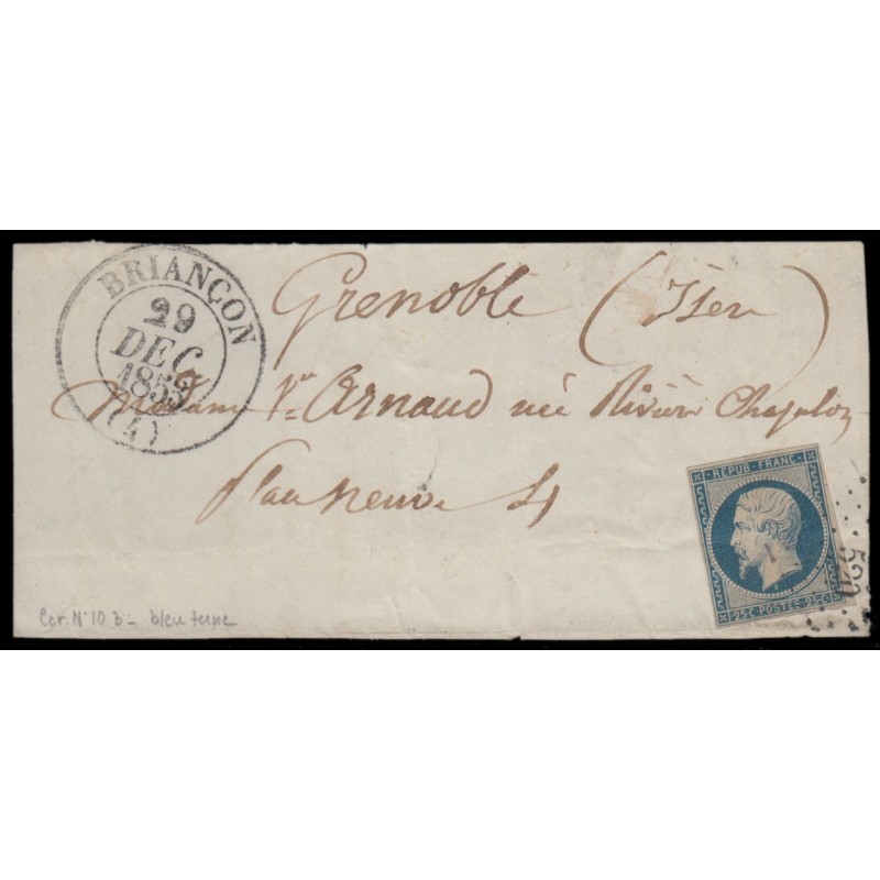 n°10, Présidence 25c bleu, oblitéré PC 520 càd Type13 BRIANÇON devant de lettre