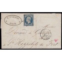 n°10, Présidence 25c bleu, oblitéré étoile Paris pour Saint-Hippolyte-du-Fort
