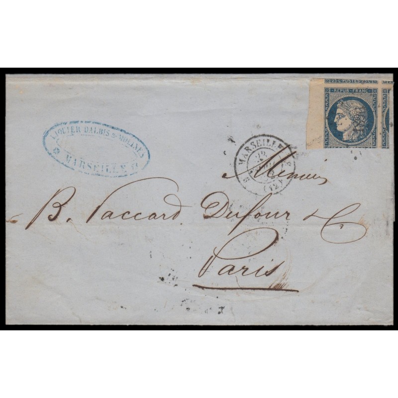 n°4a, bord de feuille, Cérès 25c bleu-foncé, oblitéré PC 1896 Marseille - B/TB
