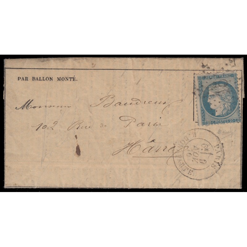 Ballon monté "Le Daguerre", Gazette des Absents n°6 pour Le Havre - CERTIFICAT
