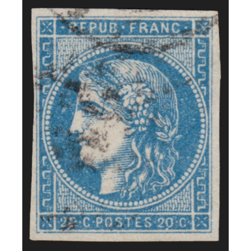 n°45Cg, Cérès de Bordeaux, 20c BLEU-CIEL, Type II, R3, oblitéré - TB