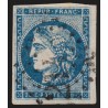 n°45C, Cérès de Bordeaux, 20c bleu, Type II, R3, oblitéré gros chiffres - TB