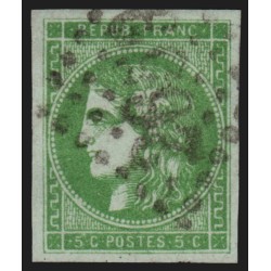 n°42B, Cérès de Bordeaux, 5c vert-jaune, R2, oblitéré gros chiffres - TB