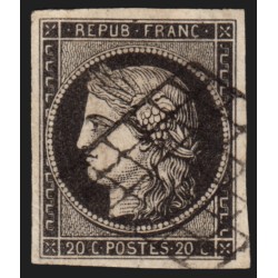 n°3a, Cérès 1849, 20c noir sur blanc, oblitéré grille noire - TB
