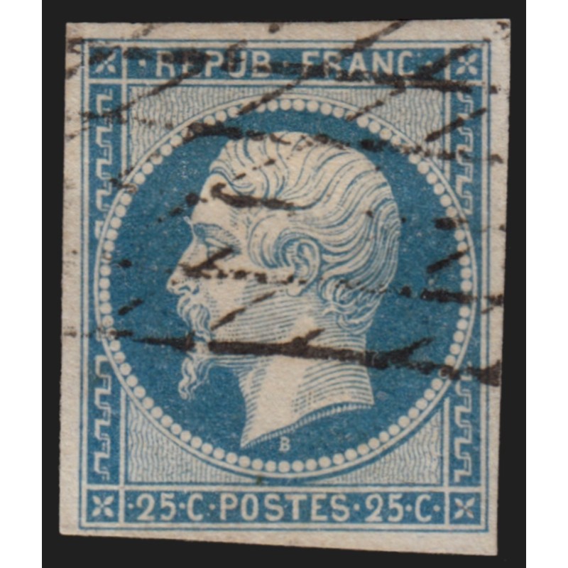 n°10, Napoléon Présidence 25c bleu, oblitéré GRILLE SANS FIN - TB