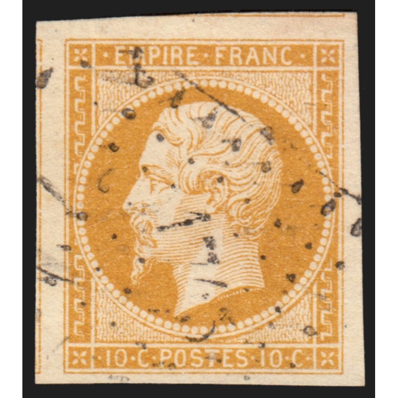 n°13A, Napoléon non-dentelé 1853, 10c bistre, Type I, oblitéré - SUPERBE