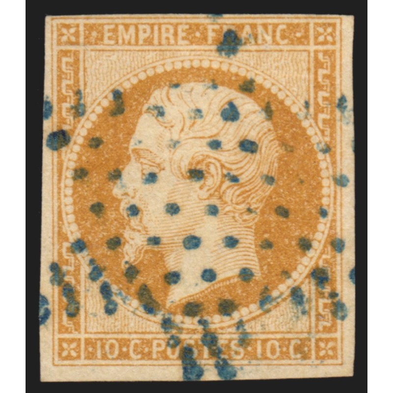 n°13A, Napoléon 10c bistre, oblitéré étoile bleue, signé SCHELLER - TB