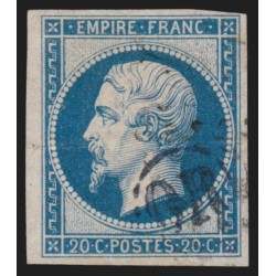 n°14B, 20c bleu, Type II, oblitéré OR dans un cercle - TB D'ASPECT