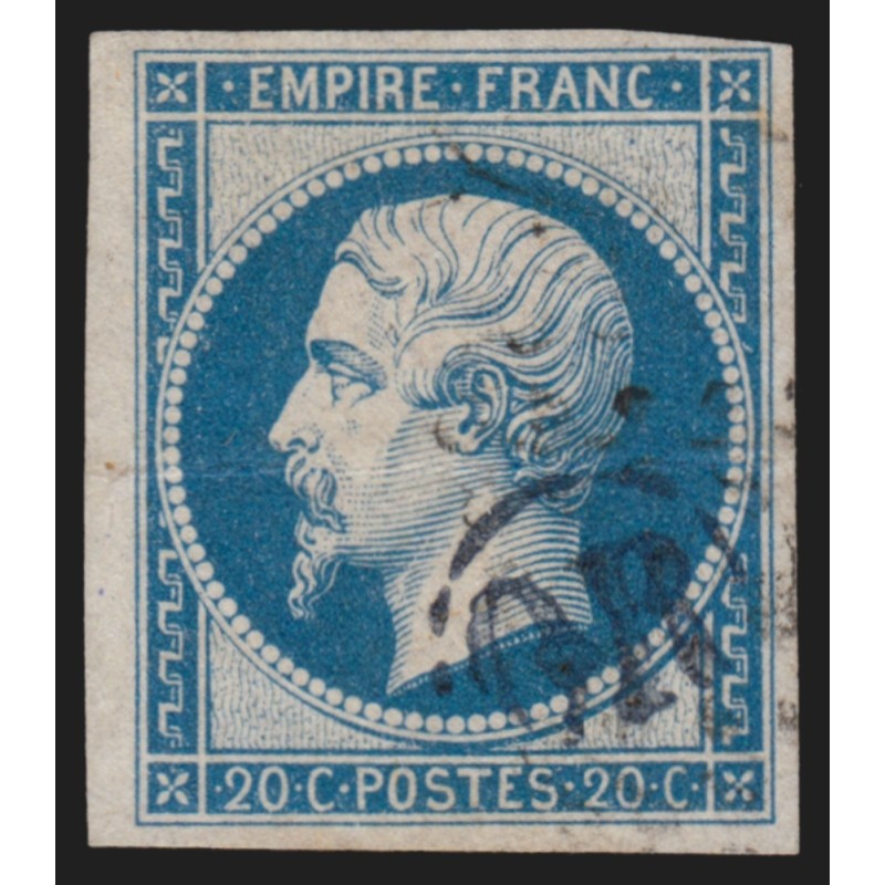 n°14B, 20c bleu, Type II, oblitéré OR dans un cercle - TB D'ASPECT