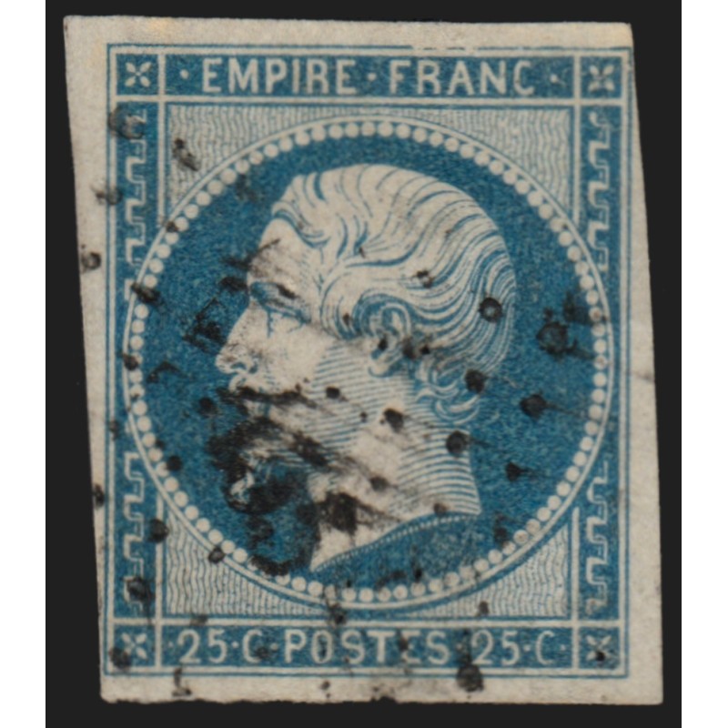 n°15, Napoléon non-dentelé 25c bleu, oblitéré losange petits chiffres - TB