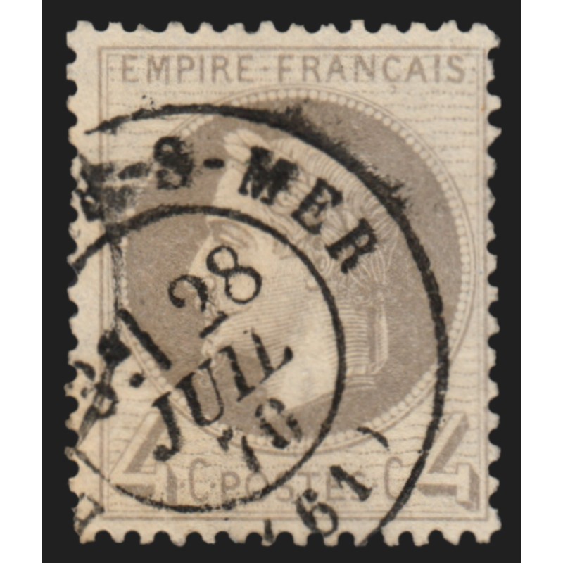 n°27B, Napoléon III Empire Lauré, 4c gris, Type II, oblitéré càd - TB