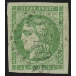 n°42B, Cérès de Bordeaux, 5c vert-jaune-pâle, Report 2, oblitéré - TB D'ASPECT