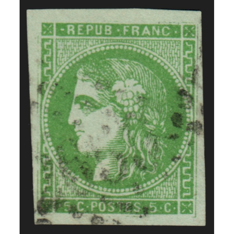 n°42B, Cérès de Bordeaux0, 5c vert-jaune, oblitéré, signé SCHELLER - TB