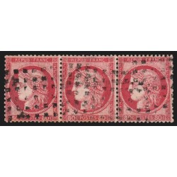 n°57, bande de trois, Cérès 80c rose, oblitéré GROS POINTS - TB