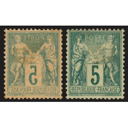 n°75, variété "impression recto-verso", Sage 5c vert, neuf * avec ch. - B/TB